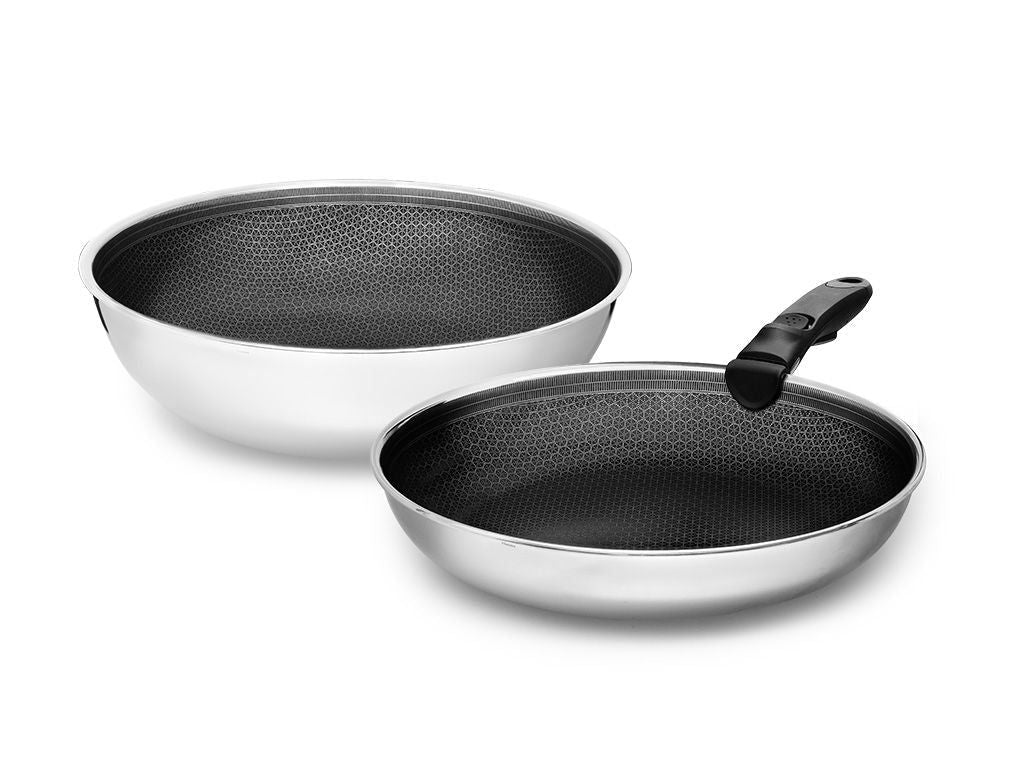 FRYING PAN WITH DETACHABLE HANDLE 2-PC WOK SET - 1